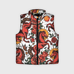 Детский жилет Красный конь в стиле татуировки, цвет: 3D-черный