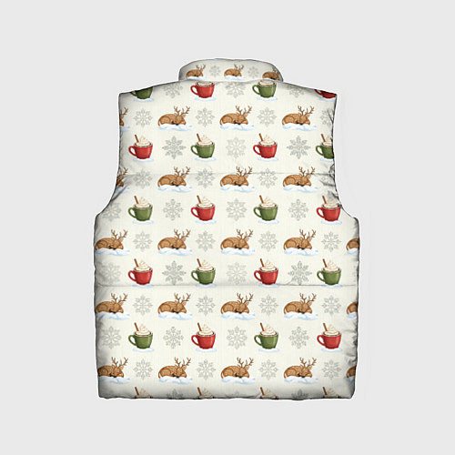 Детский жилет Зимний паттерн с оленем и чашками какао / 3D-Черный – фото 2