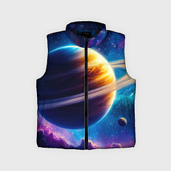 Детский жилет Сатурн в объятиях Вселенной, цвет: 3D-черный