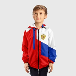 Ветровка с капюшоном детская Russia: Geometry Tricolor, цвет: 3D-черный — фото 2