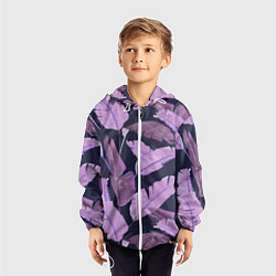 Ветровка с капюшоном детская Tropical leaves 4 purple, цвет: 3D-белый — фото 2