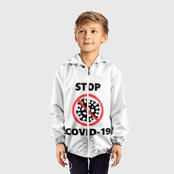 Ветровка с капюшоном детская STOP COVID-19, цвет: 3D-белый — фото 2