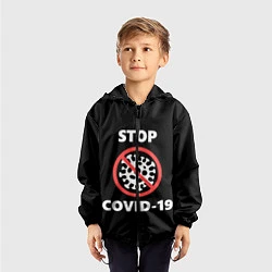 Ветровка с капюшоном детская STOP COVID-19, цвет: 3D-черный — фото 2