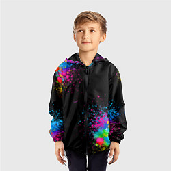 Ветровка с капюшоном детская Брызги красок, цвет: 3D-черный — фото 2