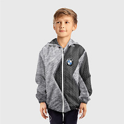 Ветровка с капюшоном детская BMW - emblem - metal - texture, цвет: 3D-белый — фото 2
