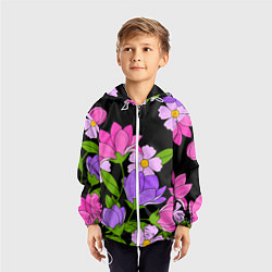 Ветровка с капюшоном детская Ночные цветы, цвет: 3D-белый — фото 2