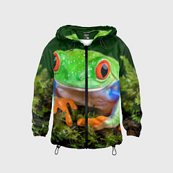 Ветровка с капюшоном детская Тропическая лягушка, цвет: 3D-черный