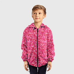 Ветровка с капюшоном детская Цикламеновая пиксельная абстракция, цвет: 3D-черный — фото 2
