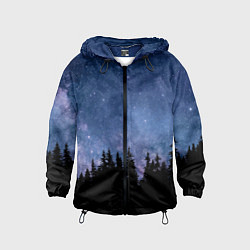 Ветровка с капюшоном детская НОЧНОЙ ЛЕС И ЗВЕЗДЫ, цвет: 3D-черный