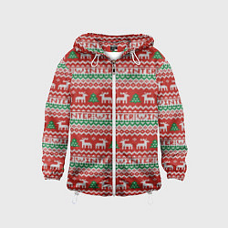Ветровка с капюшоном детская Deer Christmas Pattern, цвет: 3D-белый