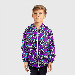 Ветровка с капюшоном детская Geometry Dash: Violet Pattern, цвет: 3D-белый — фото 2