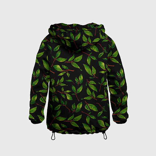Детская ветровка Яркие зеленые листья на черном фоне / 3D-Черный – фото 2