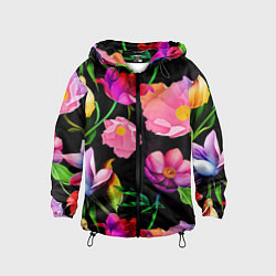 Ветровка с капюшоном детская Цветочный узор Floral pattern, цвет: 3D-черный