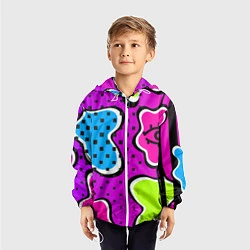 Ветровка с капюшоном детская Яркий абстрактный узор в стиле 90х, неоновые цвета, цвет: 3D-белый — фото 2