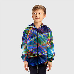 Ветровка с капюшоном детская Разноцветные неоновые линии Абстракция Multicolore, цвет: 3D-черный — фото 2