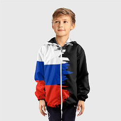 Ветровка с капюшоном детская Российский триколор на темном фоне, цвет: 3D-белый — фото 2