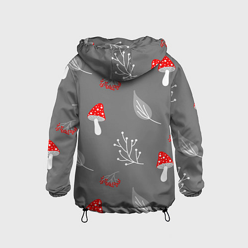 Детская ветровка Грибочки на сером фоне, паттерн / 3D-Черный – фото 2