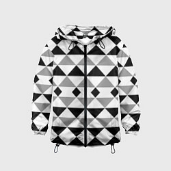 Ветровка с капюшоном детская Черно-белый геометрический узор треугольники, цвет: 3D-черный