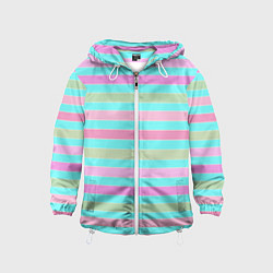 Ветровка с капюшоном детская Pink turquoise stripes horizontal Полосатый узор, цвет: 3D-белый