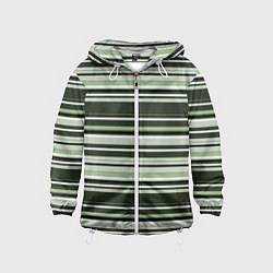 Ветровка с капюшоном детская Горизонтальные зеленые белые полосы, цвет: 3D-белый