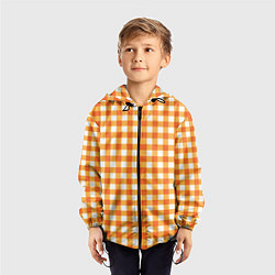 Ветровка с капюшоном детская Бело-оранжевые квадратики, цвет: 3D-черный — фото 2