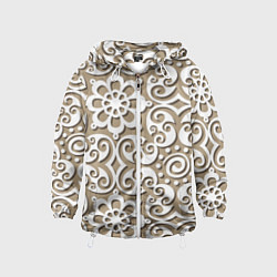 Ветровка с капюшоном детская Цветочный кружевной орнамент, цвет: 3D-белый