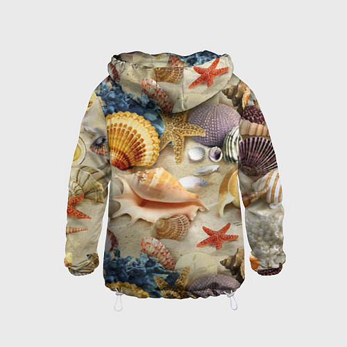 Детская ветровка Морские раковины, кораллы, морские звёзды на песке / 3D-Белый – фото 2
