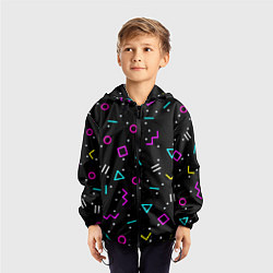 Ветровка с капюшоном детская Colored neon geometric shapes, цвет: 3D-черный — фото 2