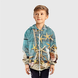 Ветровка с капюшоном детская Натюрморт из сети, морских звёзд и ракушек - лето, цвет: 3D-белый — фото 2