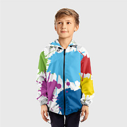 Ветровка с капюшоном детская Цветные кляксы на белом фоне, цвет: 3D-черный — фото 2