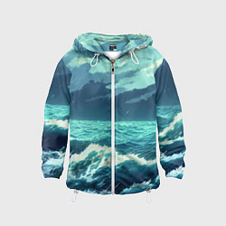 Ветровка с капюшоном детская Цунами в стиле аниме - рисунок, цвет: 3D-белый