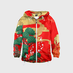 Детская ветровка Японский пейзаж на красном