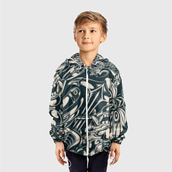 Ветровка с капюшоном детская Японская тату текстура, цвет: 3D-белый — фото 2