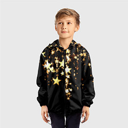 Ветровка с капюшоном детская Золотые праздничные звезды, цвет: 3D-черный — фото 2