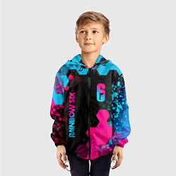 Ветровка с капюшоном детская Rainbow Six - neon gradient: надпись, символ, цвет: 3D-черный — фото 2
