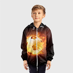 Ветровка с капюшоном детская Футбольный мяч огонь, цвет: 3D-белый — фото 2