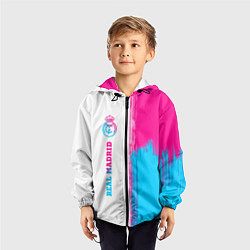 Ветровка с капюшоном детская Real Madrid neon gradient style: по-вертикали, цвет: 3D-черный — фото 2