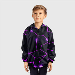 Ветровка с капюшоном детская Фиолетовые неоновые трещины, цвет: 3D-черный — фото 2