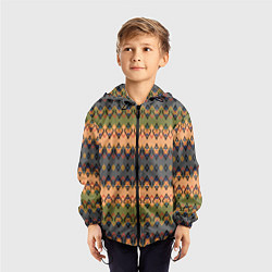 Ветровка с капюшоном детская Желто-оливковый полосатый орнамент, цвет: 3D-черный — фото 2