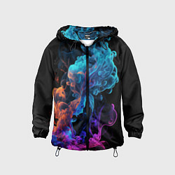 Ветровка с капюшоном детская Неоновый цветной дым на черном фоне, цвет: 3D-черный