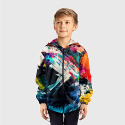 Ветровка с капюшоном детская Разноцветные мазки краски, цвет: 3D-черный — фото 2
