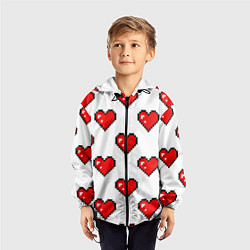 Ветровка с капюшоном детская Сердца в стиле пиксель-арт, цвет: 3D-черный — фото 2