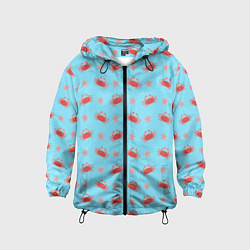 Ветровка с капюшоном детская Летний паттерн с крабами и морскими звездами, цвет: 3D-черный