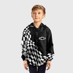 Ветровка с капюшоном детская Chevrolet racing flag, цвет: 3D-черный — фото 2