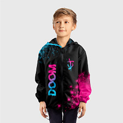 Ветровка с капюшоном детская Doom - neon gradient: надпись, символ, цвет: 3D-черный — фото 2