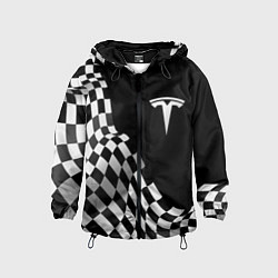 Ветровка с капюшоном детская Tesla racing flag, цвет: 3D-черный