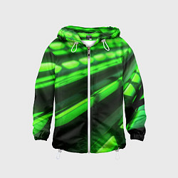 Ветровка с капюшоном детская Green neon abstract, цвет: 3D-белый