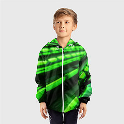 Ветровка с капюшоном детская Green neon abstract, цвет: 3D-белый — фото 2