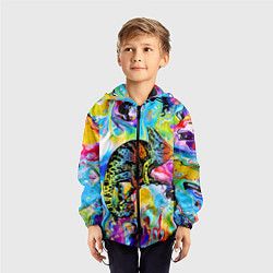 Ветровка с капюшоном детская Маскировка хамелеона на фоне ярких красок, цвет: 3D-черный — фото 2
