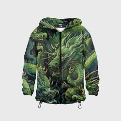 Ветровка с капюшоном детская Зеленые драконы: арт нейросети, цвет: 3D-черный